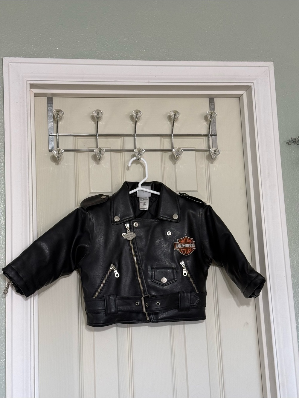 Harley-Davidson Black Faux Leather Jacket Size 2T With Buckle and Zipper Pockets